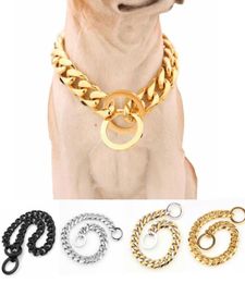 15mm 316L Stainless Steel Gold Plated Dog Collars Cuban Link Chain Puppy Necklace Pet Dog Accessories Supplies6846407