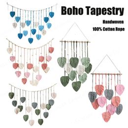 Boho Hand Woven Wall Decoration Leaf Macrame Wall Hanging Tapestry Nordic Minimalist Home Decor Ornaments Home Gift 240117