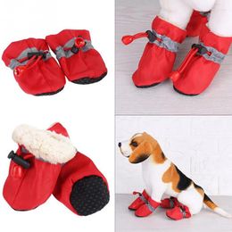 Dog Apparel 4Pcs/Set Rain Boots Winter Warm Anti-Slip Shoes Protective Soft Puppy Rainshoes