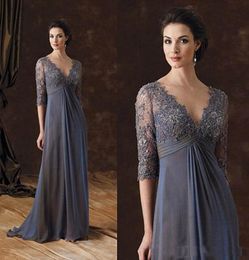 Plus Size Mother Of The Bride Dresses High Waist Appliques Lace Sheer Sleeves ALine Chiffon Long Prom Evening Wedding Guest Gown 3743594
