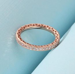 Rose Gold Sparkle Hearts Ring Women Mens Full CZ diamond Wedding Jewellery For Sterling Silver girlfriend gift Rings with Original Box8627278