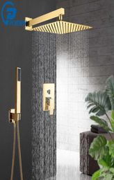 Golden Bathroom Shower Faucets Set 3Ways Rainfall System Wall Mounted 8 10 12039039 Shower Head Brass tub Spout Cold Mixer 2403374