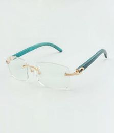 Plain glasses frame 3524012 with teal wooden legs and 56mm lenses for unisex4626108