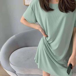 Casual Dresses Summer Cool Dress Home A-line Skirt Fabric Loose And Comfortable Ice Silk Small T-shirt Solid Colour Long