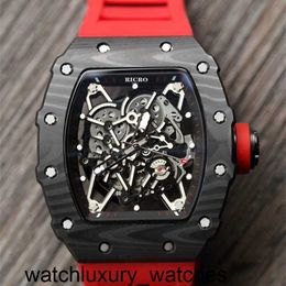 Richardmill Watches Designer Men's Watch Black Carbon Fibre Case Automatic Movement Butterfly Buckle Rubber Multi-color Strap Ricro AFRE