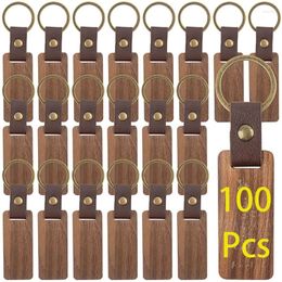 Keychains 100Pcs Wood Keychain Blanks Leather Blank Unfinished With Strap