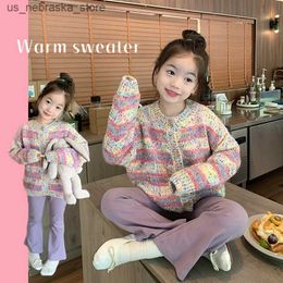 Cardigan Autumn Baby Toddler Clothes Girls Sweaters Knitted Sweater Colourful Strip Long Sleeve Girls Coat Kids Jacket Children Outerwear Q240117
