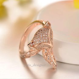 S925 Sterling Silver Fox Open Ring Women's Vintage Ring Foreign Cold Wind Exaggerated Set with Zircon Simple 91 583