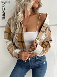 Women's Leather Faux Leather JIM NORA Women Thick Plaid Shirts Winter Warm Buttons Blouses Tops Casual Shirt Jacket Female Clothes Coat Outwear Fashion YQ240116