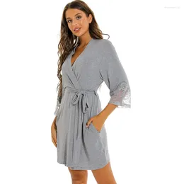 Women's Sleepwear Large Size Solid Colour Knit Cotton Robe For Women Bathrobe European Style Lace Loose Nightdress Sleeping Ladies Night Gown