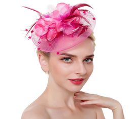 Wide Brim Hats Women Derby Charming Wedding Elegant Bridal Headwear Cocktail Tea Party Feathers Fascinator Hat Flower With Clip He5409007