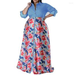 Ethnic Clothing XL-5XL Autumn Elegant African Plus Size Dresses For Women Long Sleeve V-neck Print Maxi Dress Dashiki