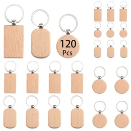 Keychains 120Pcs Blank Wooden Key Chain Tags Wood Ring For DIY Craft