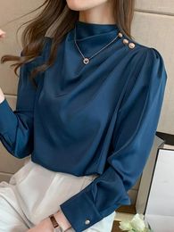 Women's Blouses Solid Blouse Women Shirts Office Lady Satin Comfortable Classic Spring Buttons Up Shirt Long Sleeve Simple Basic Soft Casual