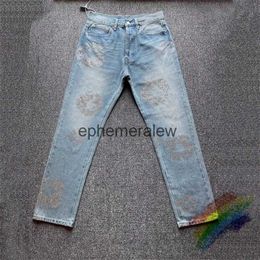 Men's Jeans Diamond Inlaid Kapok Pattern Denim Jeans Men Women 1 1 Best Quality Vintage Oversized Denim Trouserephemeralew