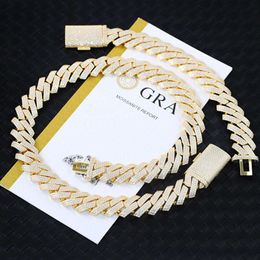 RTS S Sier Yellow Gold Plated 3Rows 20Mm Cuban Link Heavy Necklace VVS Moissanite Hip Hop Chain For Rapper