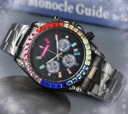 All Dials Work Brand Mens Watches Full Functional Clock Handmade Diamonds Ring Shine Starry Dial Quartz Timing Waterproof elegant wristwatch Christmas gifts