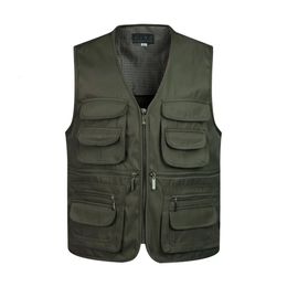 Men MultiPocket Classic Waistcoat Male Sleeveless Unloading Solid Coat Work Vest Pographer Tactical Mesh Jacket 240116