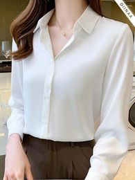 Women's Blouses Oiinaa Shirts For Women Tops White Simple Basic Casual Elegant Blouse Comfortable Long Sleeves Office Ladies Fashion