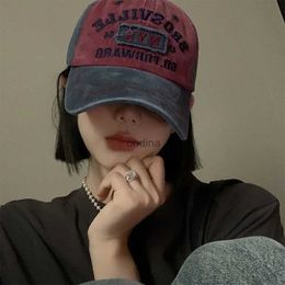 Ball Caps ELAIF American Vintage Baseball Cap Women's Soft Top Letter Washed Denim Cap Wide Brim Large Head Circumference Small Hat YQ240117
