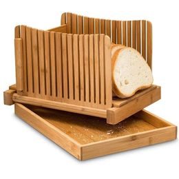 Natural Bamboo Bread Slicer For Homemade Foldable Compact Toast Cutting Board Guide Adjustable 3 Thickness Cutter 240116