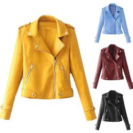 Plus Size Zipper Short Jacket Autumn Women Cool Sweet Jacket Coat Black Slim Lady PU Leather Jackets Female Faux Femme Outwear 240117