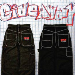 Men's Jeans Hip Hop Rock Embroidery Jeans JNCO Baggy men jeans Street Pattern Vintage Harajuku streetwear men Wide Leg baggy Jeans y2k Pants T240117