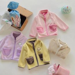 Jackets 2-8 Year Children's Cashmere Cartoon Solid Cotton Jacket 2024 Autumn Winter High-Neck Cardigan Zipper Warm Baby Outerwear