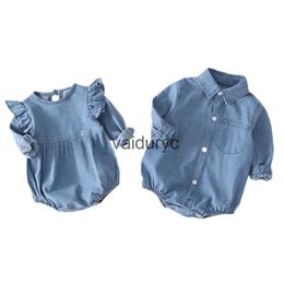 Sets Lawadka 0-24M Spring Autumn Newborn Baby Boy Girls Bodysuits Denim Long Sleeve Infant Boy Clothes Outfits Fashion Sport Clothing H240508