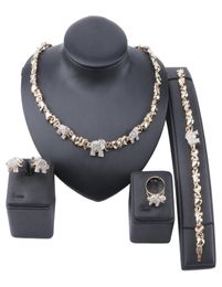 African Jewelry Elephant Crystal Necklace Earrings Dubai Gold Jewelry Sets for Women Wedding Party Bracelet Ring Set7270266