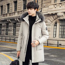 Men's Down Parkas Hooded Down Jacket for Mid to Long White Duck Down Fashion Trend Thickened and Warm Winter Jacket for Middle-aged and Young Men