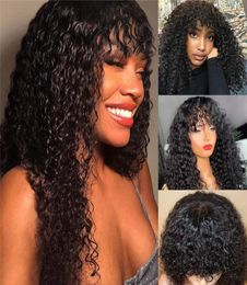 Machine Made Curly Wig with Bangs 9A Human Hair for Black Women 150 Density Glueless Human Hair Wigs Natural Black14437921240146