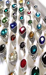 Bulk lots 30pcs Multistyles Mix Big Zircon Stone Silver Rings for Women Vintage Mens Luxury Antique Crystal Rings Whole Weddi7504740