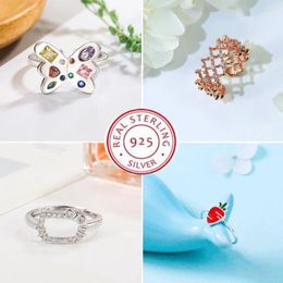 Cluster Rings 925 Sterling Silver Plated Sun Moon Sunflower Heart For Women Original Flower Wedding Crystal Luxury Jewellery R5535