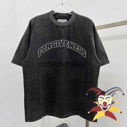 Men's T-Shirts New Washed Embroidered Letters T-shirt Men Women Top Tees T Shirtephemeralew