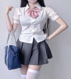 Clothing Sets Japanese Spicy Girl Sexy Collect Waist Lace Up Thin Summer Shirt JK High School Uniform Class Students ClothClothing7383823