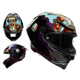 Full Face Open Agv Full Helmet Motorcycle Helmet Pistarr Track True Carbon Fibre Customised Driver Edition Flower for Men and Women C0YG