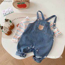 Jeans Ins Spring Autumn 0-2 Year Newborn Boys Overall Cartoon Print Solid Colour Fashion Baby Boy Dungarees Versatile Infant Boy Jeans