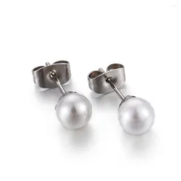 Stud Earrings Pearl Stainless Steel For Women Lady Girls Natural Pearls Earring Size 6mm
