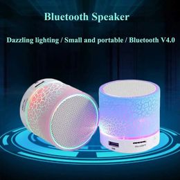 Bookshelf Speakers New Mini Portable Speaker Car Audio Dazzling Crack LED Wireless Bluetooth Subwoofer Speaker TF Card For Mobile Phone Loudspeaker