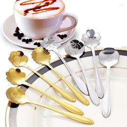 Spoons 8Pcs Set Coffee Spoon Gold Stainless Steel Teaspoon Flower Shape Dessert Cute Creativity Ice Cream Scoop For Party Gift