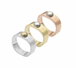 Europe America Fashion Style Rings Men Lady Womens Gold/Silver-color Metal Engraved V Flower Single Stud 18K Gold Plated Lovers Nanogram Ring M002116517618
