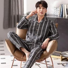 Men's Sleepwear 2024 Autumn Winter Men Pyjamas Long Sleeves Thickened Laminated Cotton Warm Set Middle-aged Elderly Plus-size Homewear