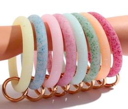 Silicone Wrist Key Ring Fashion Glitter Bracelet Sports Keychain Bracelets Bangle Round Key Rings Large O Cute Keyring Jewelry7394002