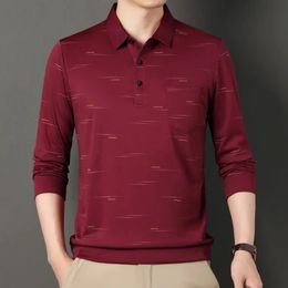 10 Colours Autumn Polo Shirt Casual Fashion Standing Collar Polo Elastic Printing Long Sleeve Men Clothing 240117