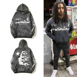 Men's T-Shirts Vintage Do Old Hell Star Print Flame Kirin Arm Hoodie American Hip Hop Casual Sportswear Coat T240117