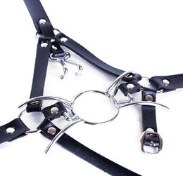 Bondage Steel ORing Spider Open Mouth Ring Gag Head Harness Restraint With Nose hook T782820323