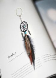 Mini Dreamcatcher Keychain Car Hanging Handmade Vintage Enchanted Forest Dream Catcher Net Key Chain With Feather Decoration Ornam2892117