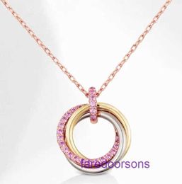 Wholesale Carter Designer Necklace for women and men Three Ring Full Body s925 Sterling Silver Thick Plated 18K Gold Family Pink Diamon With Original Box