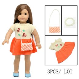 18 inch American Girl doll clothes orange sweater dress with Pearl bracelet and bag for child party gift toysDoll Clothes Access7980322